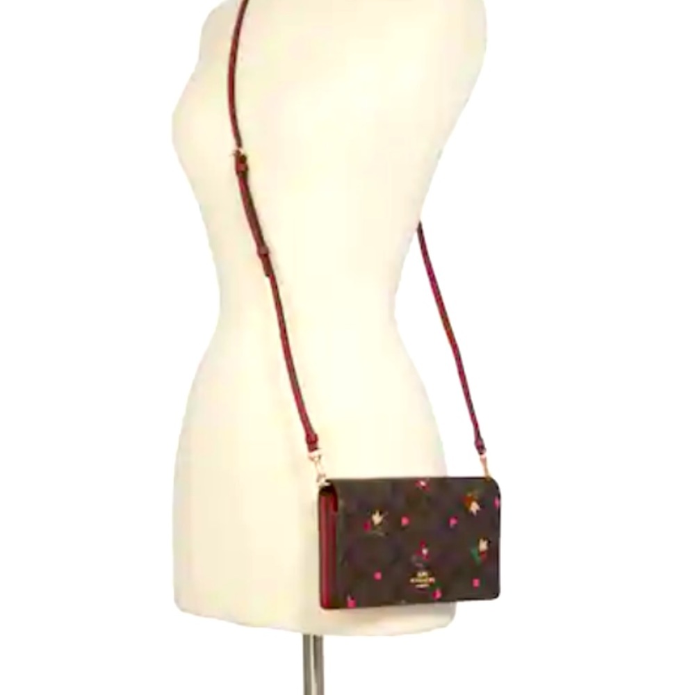 NWT Coach Anna Foldover Clutch Crossbody in Signature Canvas with heart print - Picture 2 of 13